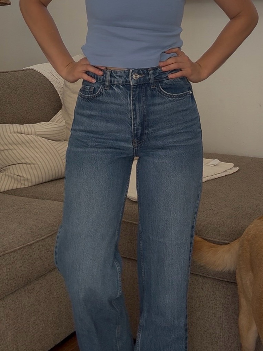 Zara High-Rise Wide Leg Jeans — Mid Blue Wash